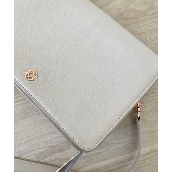 Dagne Dover Andra Pebbled Leather Neutral Crossbody Bone Shoulder Bag Medium - Picture 15 of 15